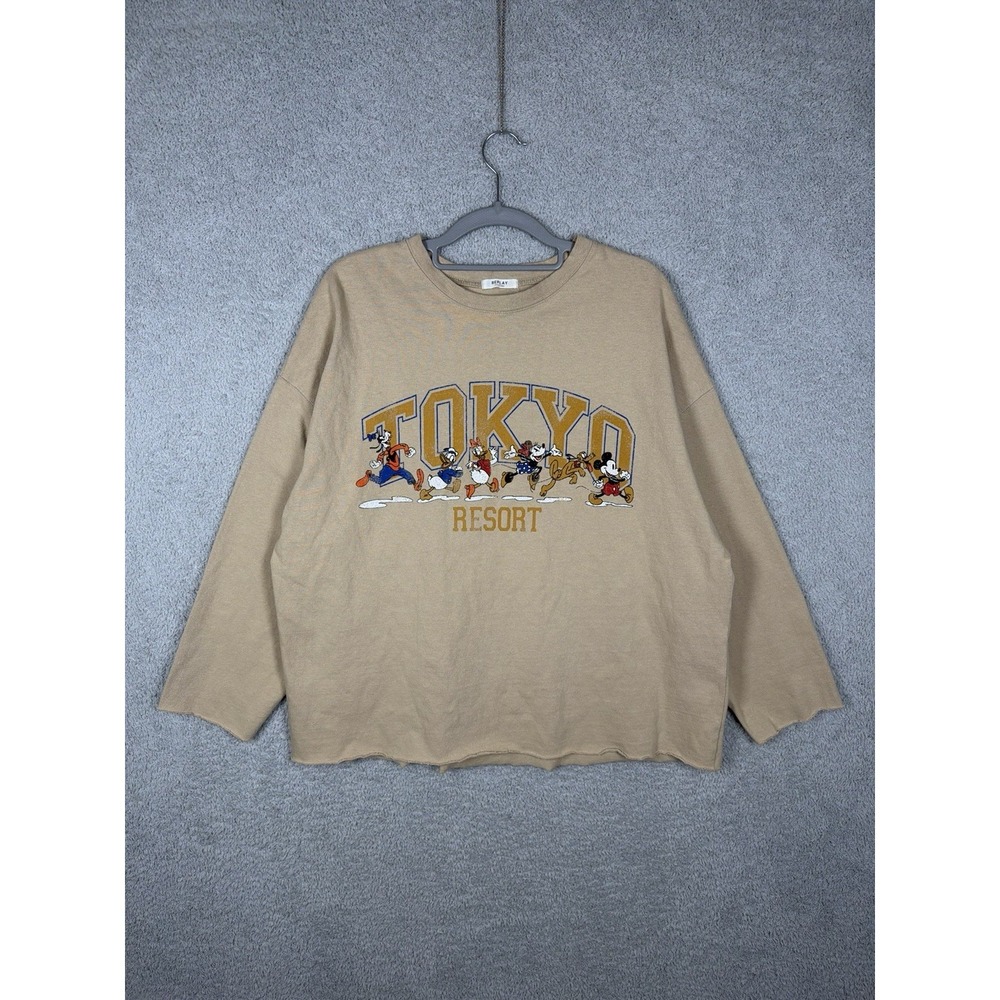 Replay Tokyo Resort Disney Mickey Mouse Graphic Sweatshirt Beige Oversized